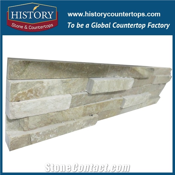 2017 China Supplier Direct Sales Regular Surface Waterproof and Fireproof Exposed Wall Covering Beige Wood Color Strip Slate Culture Stone