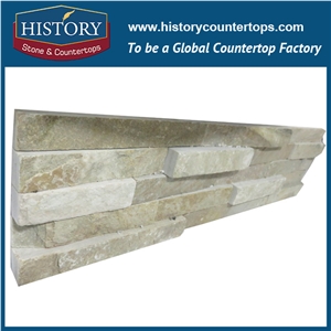 2017 China Supplier Direct Sales Regular Surface Waterproof and Fireproof Exposed Wall Covering Beige Wood Color Strip Slate Culture Stone
