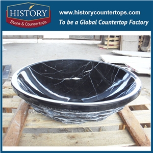 2017 Chinese Factory Direct Sale Beautiful Nero Marquina Black Marble Round Wash Basin Sinks with Top Design, Best Quality &Service