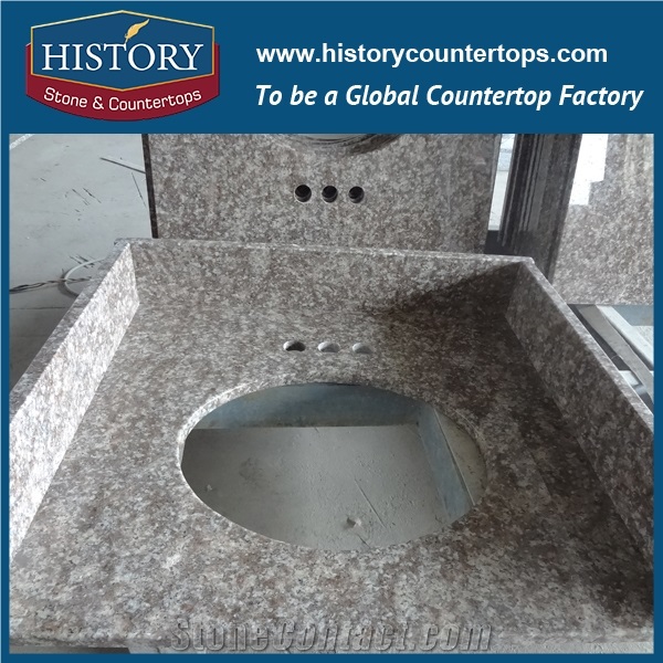 2017 Hg024 G687 Peach Red Vanity Suite Products Wholesale Composite Ornamental Elegant Design for Bathroom Countertop,Vanity Top, Bath Makeup Top