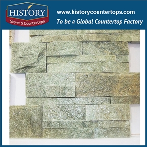 2017 History Stone China Light Green Quartzite Decorative Wall Panels, Natural Split Wellest Surface Thin Stone Veneers, Wall Cladding Shining Ledge Stone