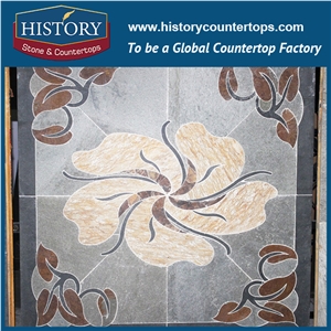 2017 History Stone Chinese Supplier Waterjet Flower Pattern Grey Polished Slate Stone for Plaza Pavers, Landscaping Floor