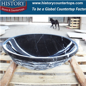 2017 New Marketing Plan China Unique Natural Nero Marquina Black Marble Stone Cheap Factory Price Wholesale Bathroom & Kitchen Round Handwash Sink Basin