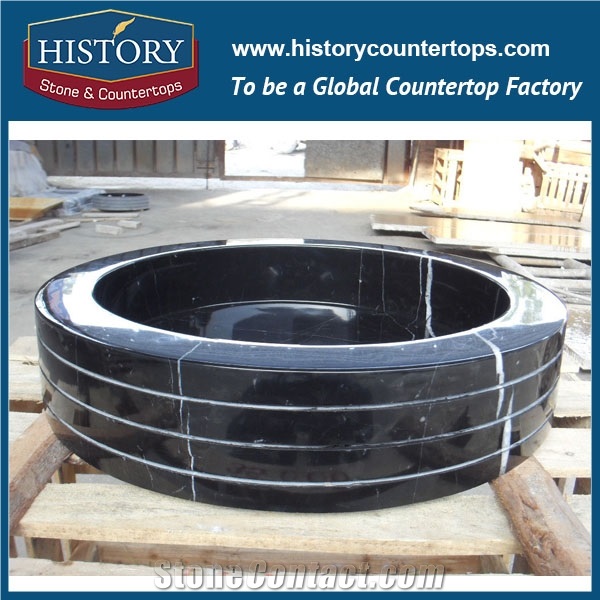 2017 New Trend China Current Hot Selling Product Unique Style Cheap Price Natrual Nero Marqiuna Black Marble Round Bathroom Sinks