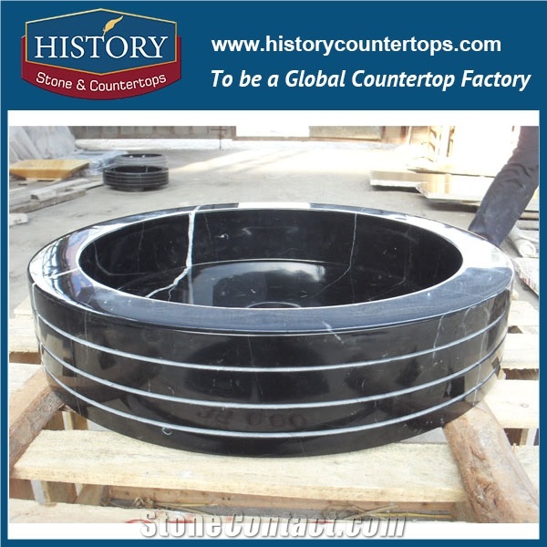 2017 New Trend China Current Hot Selling Product Unique Style Cheap Price Natrual Nero Marqiuna Black Marble Round Bathroom Sinks