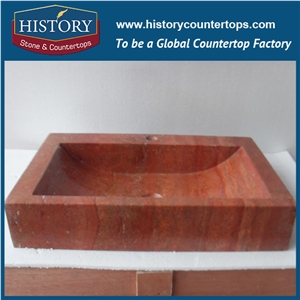 2017 Popular Elegant Hotel Design Bali Stone Sinks, China Authoritative Suppier Rectangle Non Toxic Seamless Smooth Red Travertine Handwashing Bowls