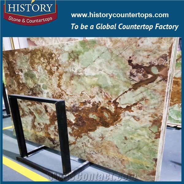A Grade Quality China Famous Supplier Produce and Custom Made Eye-Catching Green Onyx Slabs and Tiles for Flooring Border Design ,Hotel Decoration