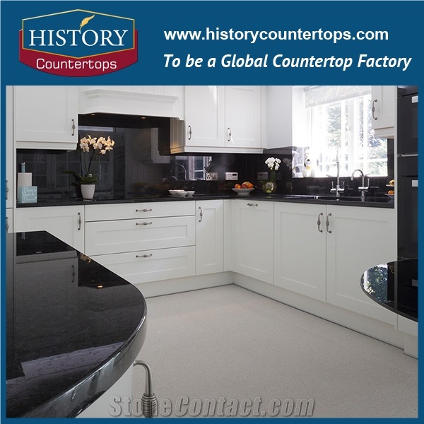 Angola Black Granite Countertops with Eased Polishing Edges for Solid Surface Kitchen Worktops, Custom Tops for Multi-Family and Apatment Project