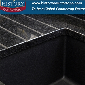 Angola Black Granite Countertops with Eased Polishing Edges for Solid Surface Kitchen Worktops, Custom Tops for Multi-Family and Apatment Project