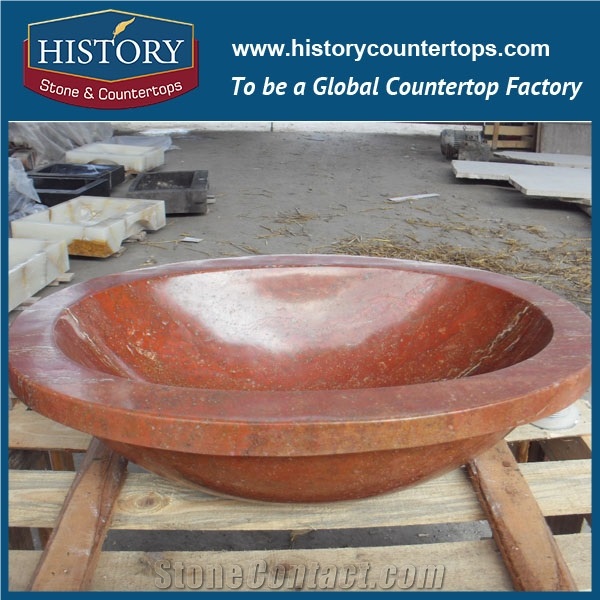 Anti-Scratch Red Travertine Stone Sink Reasonable Price Modern Oval Bathroom Vanities Sink with Pedestal for Interior Decoration