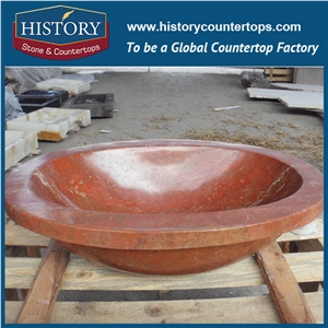 Anti-Scratch Red Travertine Stone Sink Reasonable Price Modern Oval Bathroom Vanities Sink with Pedestal for Interior Decoration