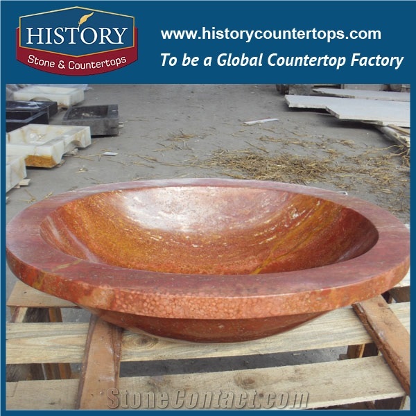 Anti-Scratch Red Travertine Stone Sink Reasonable Price Modern Oval Bathroom Vanities Sink with Pedestal for Interior Decoration