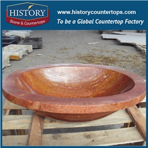 Anti-Scratch Red Travertine Stone Sink Reasonable Price Modern Oval Bathroom Vanities Sink with Pedestal for Interior Decoration