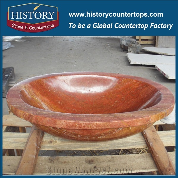 Anti-Scratch Red Travertine Stone Sink Reasonable Price Modern Oval Bathroom Vanities Sink with Pedestal for Interior Decoration