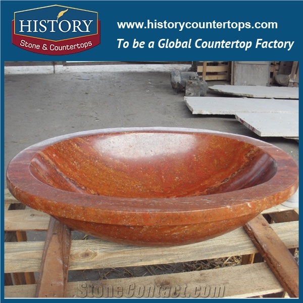 Anti-Scratch Red Travertine Stone Sink Reasonable Price Modern Oval Bathroom Vanities Sink with Pedestal for Interior Decoration