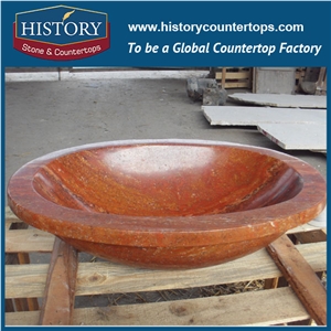 Anti-Scratch Red Travertine Stone Sink Reasonable Price Modern Oval Bathroom Vanities Sink with Pedestal for Interior Decoration