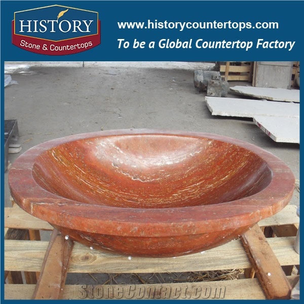 Anti-Scratch Red Travertine Stone Sink Reasonable Price Modern Oval Bathroom Vanities Sink with Pedestal for Interior Decoration