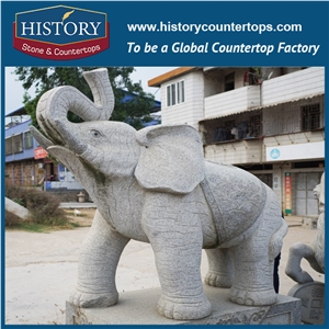Best Guangdong Wholesaler Granite Grey Color Hand-Carved Decorative Front Door Elephants Stone Statue Animal Stone Sculptures Arts