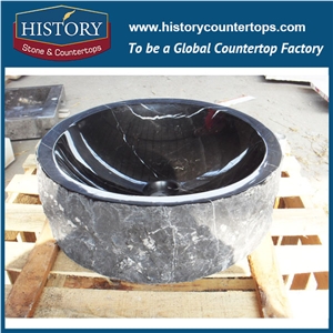 Best Natural Stone New Design Custom Size Ancient Nero Marquina Black Marble Sink, Natural Stone Sink, Round Marble Basin