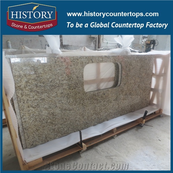 Brazil Yellow Color Polished Giallo Ornamental Granite Countertop, Solid Surface Kitchen Worktops, Custom Tops, Island Tops with Cuotomized Edges for Multi-Family and Apartment Project