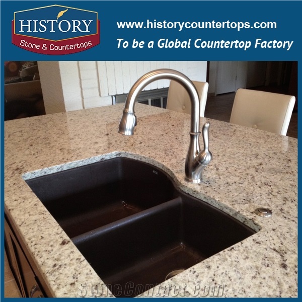 Brazil Yellow Color Polished Giallo Ornamental Granite Countertop, Solid Surface Kitchen Worktops, Custom Tops, Island Tops with Cuotomized Edges for Multi-Family and Apartment Project