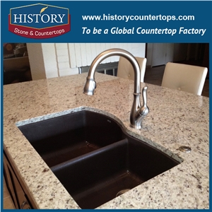 Brazil Yellow Color Polished Giallo Ornamental Granite Countertop, Solid Surface Kitchen Worktops, Custom Tops, Island Tops with Cuotomized Edges for Multi-Family and Apartment Project