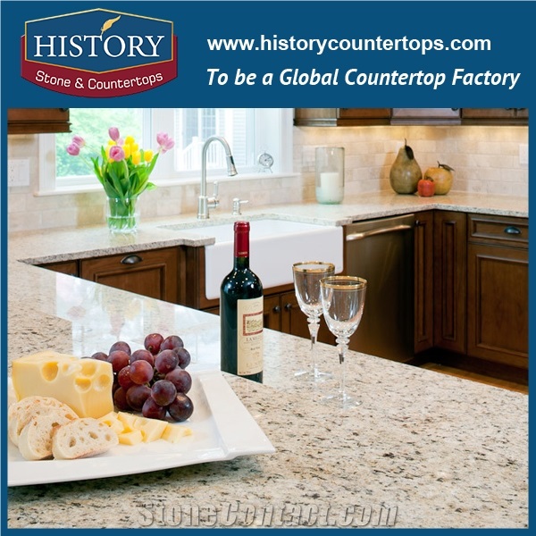 Brazil Yellow Color Polished Giallo Ornamental Granite Countertop, Solid Surface Kitchen Worktops, Custom Tops, Island Tops with Cuotomized Edges for Multi-Family and Apartment Project