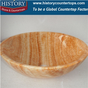 Cheap Wooden Yellow Marble Basin High Quality Beautiful Mixed Colored Round Bathroom & Kitchen Washing Nature Stone Sink for Sale
