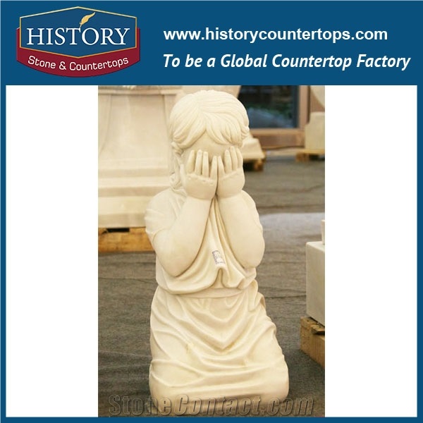 Cheapest Wholesale Decorative White Marble Little Girl Covering Faces Garden Human Sculptures Modern Stone