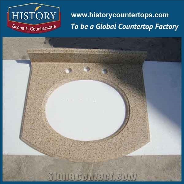 China Building Hg008 G682 Golden Yellow Bullnose Prefab Four Edges Polished Excellent Precut Classic Design Countertops & Bathroom Vanity Top