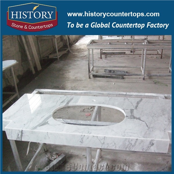 China Building Hmj060 Snow White Flat Edge Polished Custom Made Prefab Size Special Polished on Sale Popular Marble Table Top Material for Countertop & Bathroom Vanity Top