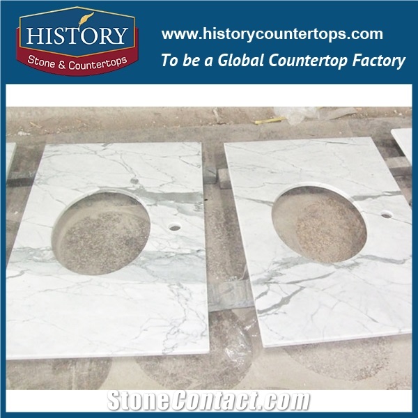 China Building Hmj060 Snow White Flat Edge Polished Custom Made Prefab Size Special Polished on Sale Popular Marble Table Top Material for Countertop & Bathroom Vanity Top