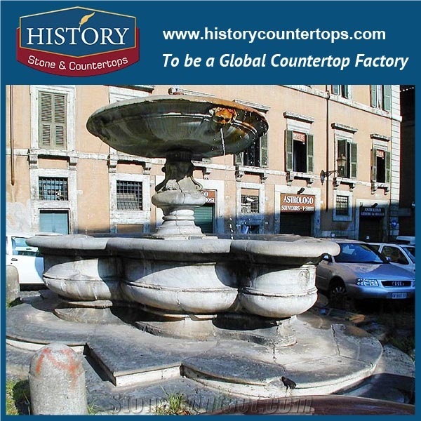 China Fountain Used Water Fountain for Sale, Yellow Granite Deft Design Large Light Fountain Waterfall Carved Man Statues for Park Decoration