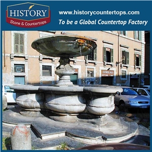 China Fountain Used Water Fountain for Sale, Yellow Granite Deft Design Large Light Fountain Waterfall Carved Man Statues for Park Decoration