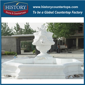 China Fountain Used Water Fountain for Sale, Yellow Granite Deft Design Large Light Fountain Waterfall Carved Man Statues for Park Decoration