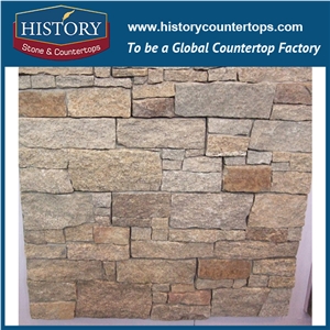 China Golden Natural Surface Granite Cultured Stone for Interlocking Exposed Decorative Wall Cladding Panels, Backside Covering
