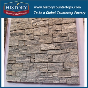 China Golden Natural Surface Granite Cultured Stone for Interlocking Exposed Decorative Wall Cladding Panels, Backside Covering