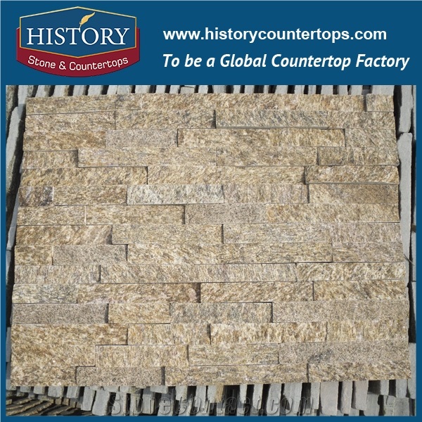 China Golden Natural Surface Granite Cultured Stone for Interlocking Exposed Decorative Wall Cladding Panels, Backside Covering