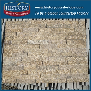 China Golden Natural Surface Granite Cultured Stone for Interlocking Exposed Decorative Wall Cladding Panels, Backside Covering