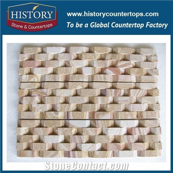 China Golden Natural Surface Sandstone Cultured Stone for Interlocking Exposed Decorative Wall Cladding Panels, Backside Covering