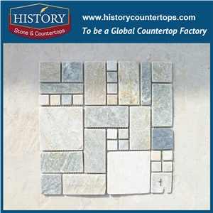 China History Stone Factory Outlets Different Color Rectangle and Square Joint Pattern Nature Slate Mosaic, Wall Covering, Floor Covering