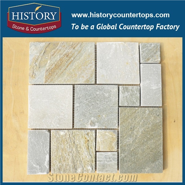 China History Stone Factory Outlets Different Color Rectangle and Square Joint Pattern Nature Slate Mosaic, Wall Covering, Floor Covering