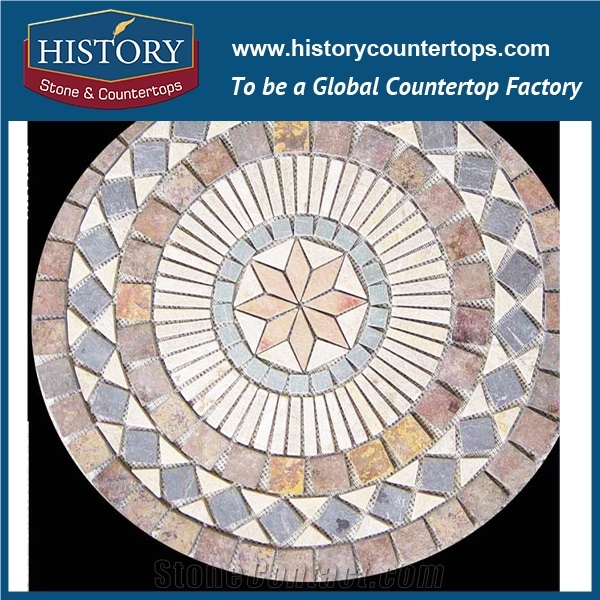 China History Stone Irregular Beige Color Square Flooring Slate Medallions, Mosaic Medallion Walkway Paving Stone