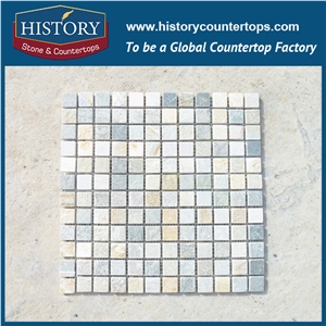 China History Stone Light Green Square and Rectangle Joint Pattern Slate Stone Mosaic Wall Covering, Floor Paving