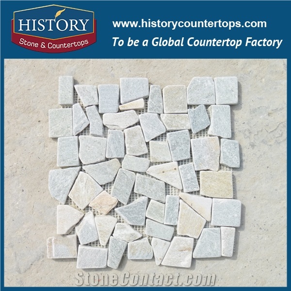 China History Stone Light Green Square and Rectangle Joint Pattern Slate Stone Mosaic Wall Covering, Floor Paving