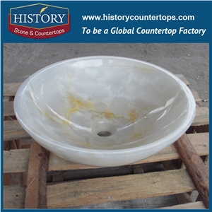 China Large Manufacture Old Stone Sink Natural White Onyx Stone Cheap Price New Type New Style Round Pedestal Sink