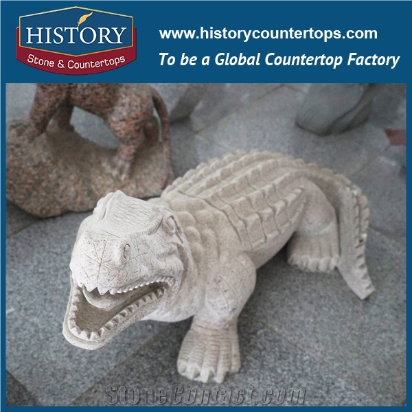 China Manufactures Yellow Granite Hand-Carved Exquisite Crocodile Statue for Garden Decorations Large Stone Animal Sculptures