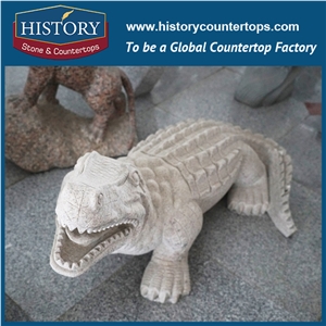 China Manufactures Yellow Granite Hand-Carved Exquisite Crocodile Statue for Garden Decorations Large Stone Animal Sculptures