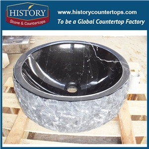 China Marble Natural Stone Nero Marquina Black Water Wash Basin Sink with Top Quality, Professional Design, Cheap Price