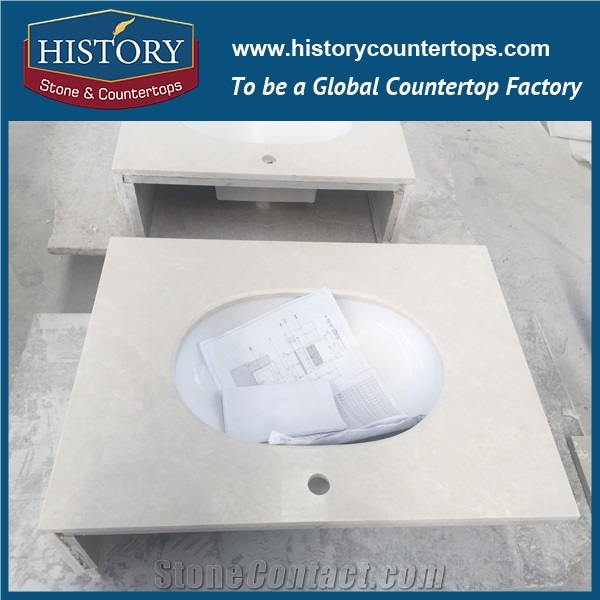 China Natural Stone Hmj123 White Magnolia Most Popular Four Edges Polished Bathroom Design Custom Made Marble Table Tops Countertops & Bathroom Vanity Tops Options for Indoor Construction